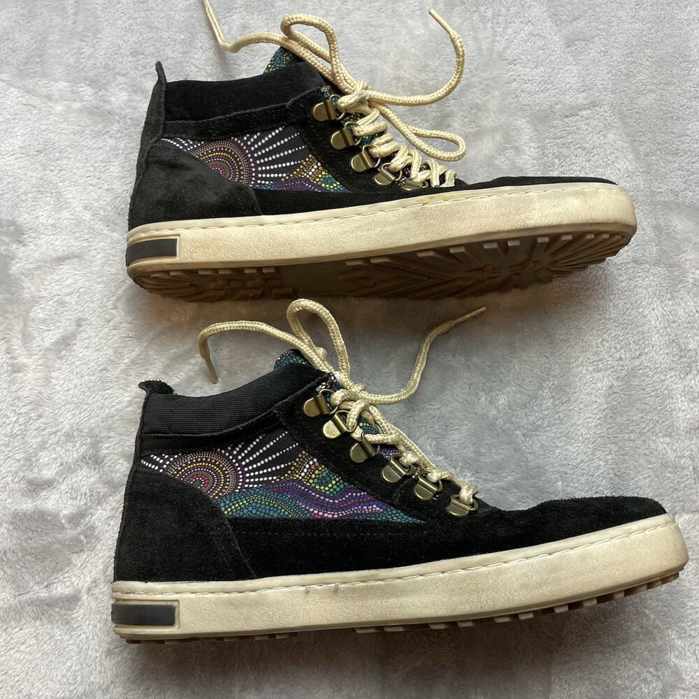 Inkkas Brisbane Camping Boots Womens 10 Black Suede Aboriginal Art Hi Top Hiking - Picture 8 of 11